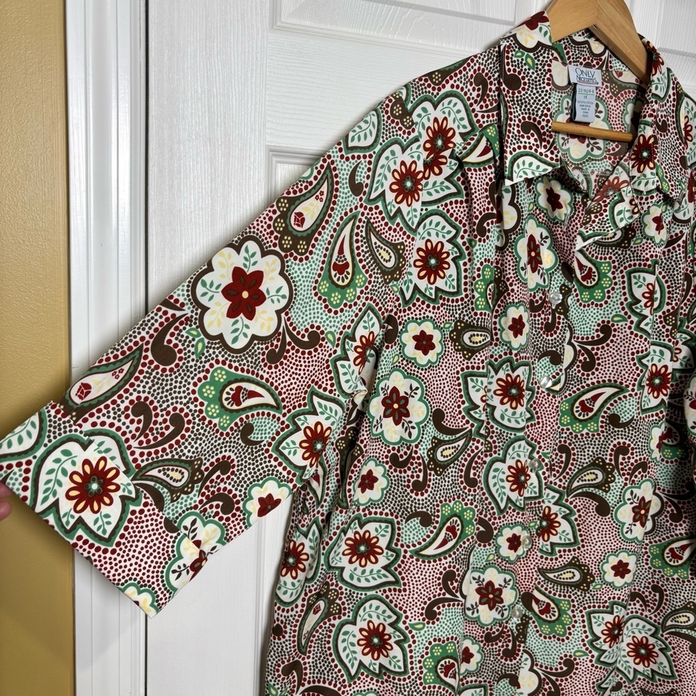 Only Necessities Blouse Top Button Up Womens 1X Paisley Boho 3/4 Sleeve Western - Picture 4 of 7